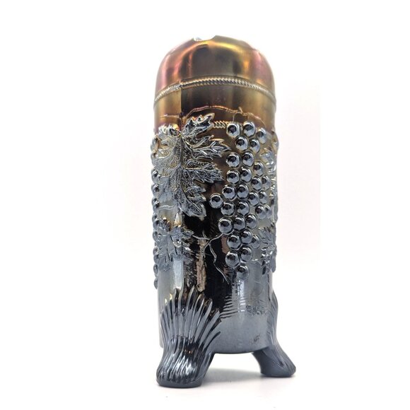 Unique Vintage Northwood Grape and Cable Amethyst and Gold Art Glass Hatpin Vase - Picture 3 of 8